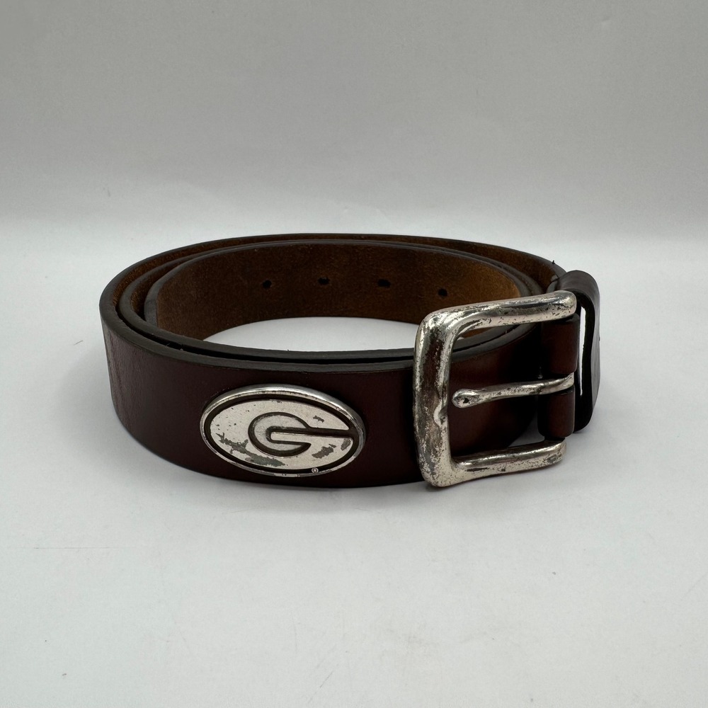 Enmon Belts Georgia Bulldogs Belt Mens 38‎ Brown Oil Tanned Harness Leather Logo